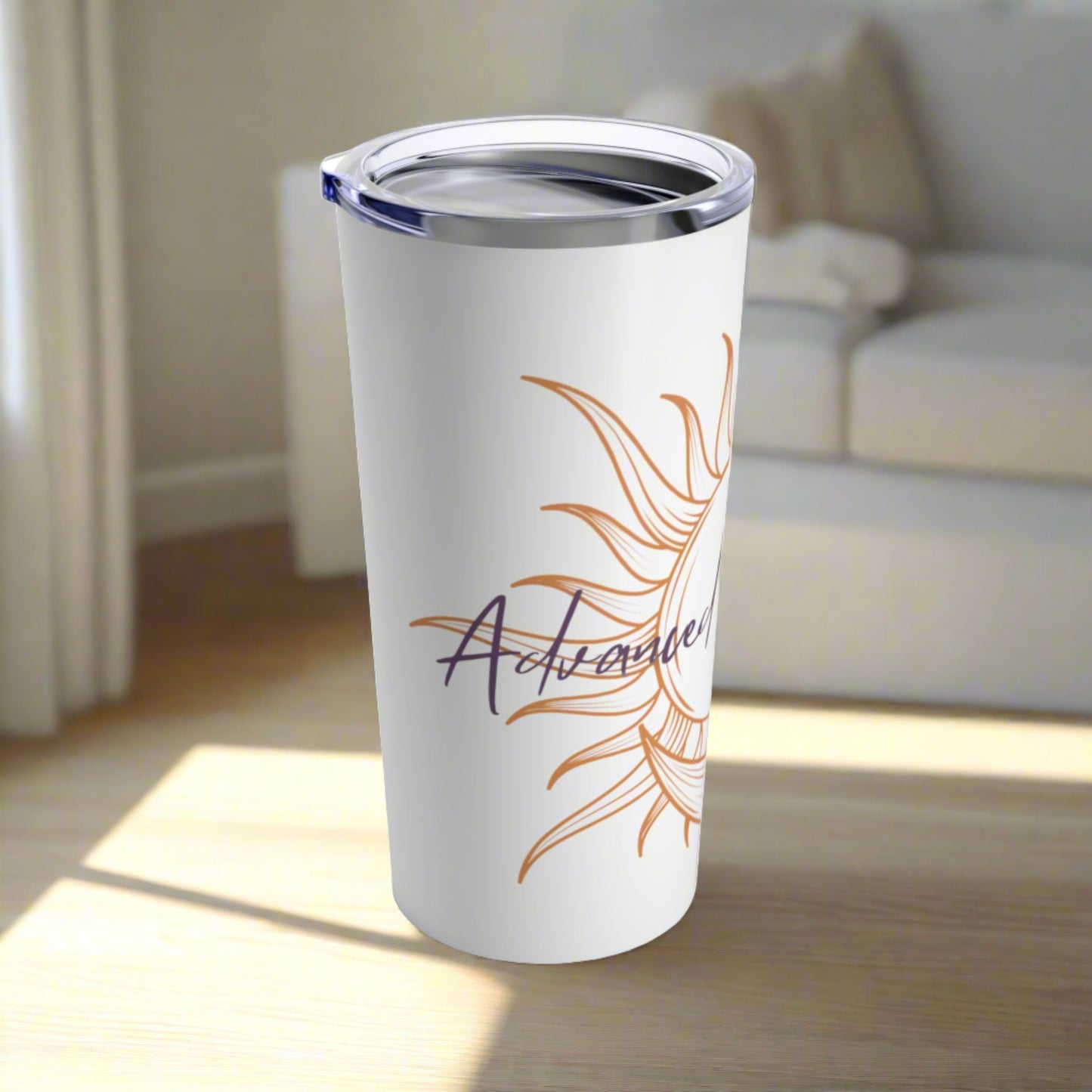 This tumbler is an excellent choice for daily use to keep 20oz of your favorite beverages hot or cold thanks to the double-wall insulation. Meanwhile, the stainless steel construction provides excellent durability and it's dishwasher safe for added convenience. sun and moon design on white background