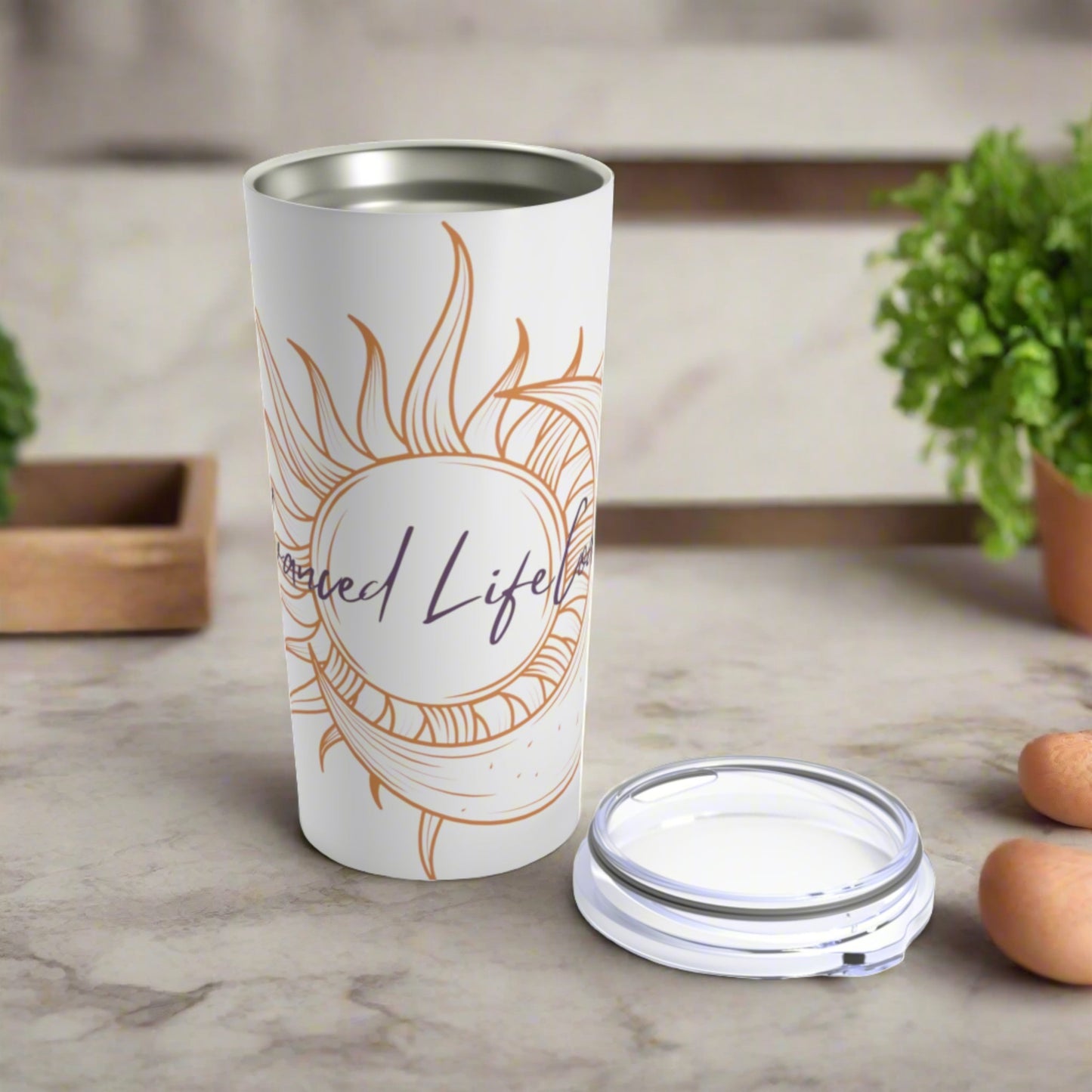 This tumbler is an excellent choice for daily use to keep 20oz of your favorite beverages hot or cold thanks to the double-wall insulation. Meanwhile, the stainless steel construction provides excellent durability and it's dishwasher safe for added convenience. sun and moon design on white background . sun and moon logo Makes a fun statement and looks good while on the go or at home