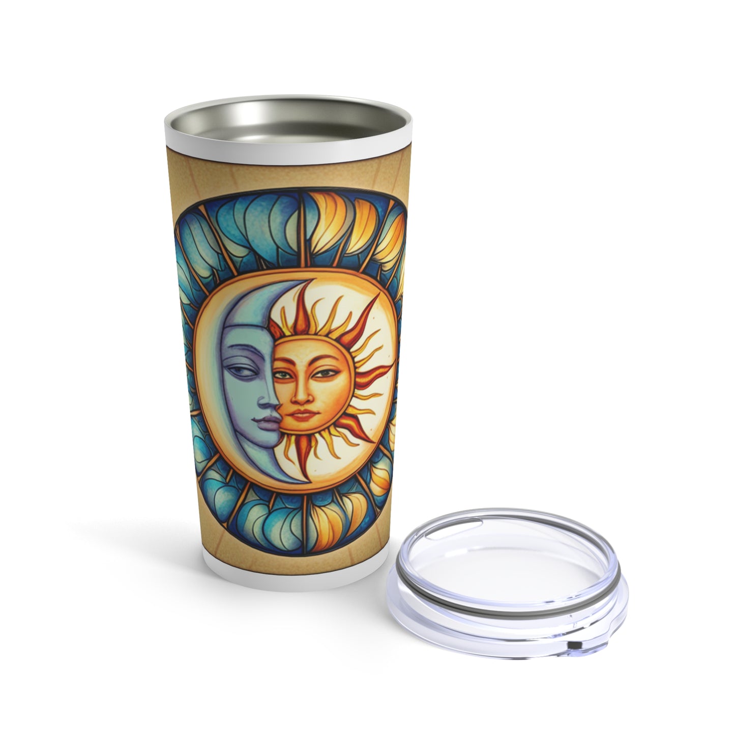 Sun and moon design creates a bright and fun look to brighten your day whether at home or on the go. Enjoy a hot or cold beverage in this stainless steel tumbler.