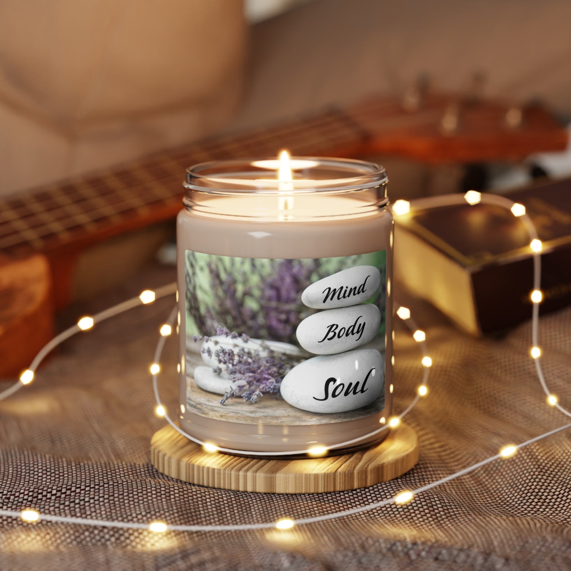 Packed with immersive aromas, these scented candles come in 9oz glass jars and are one size (2.8″ × 3.5") (7.1cm × 8.8cm). Made with 100% natural soy wax blend, each candle features a 100% cotton wick  Mind, body soul relaxation design on label