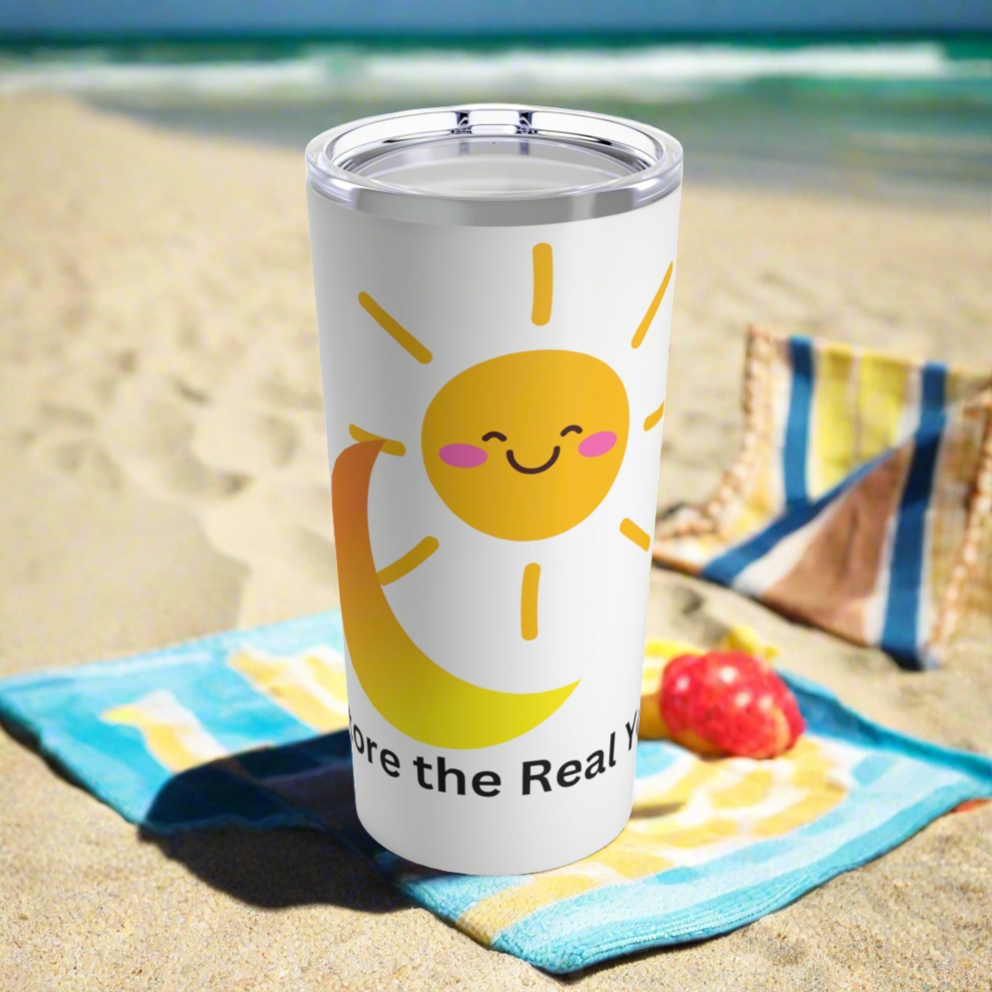 This tumbler is an excellent choice for daily use to keep 20oz of your favorite beverages hot or cold thanks to the double-wall insulation. Meanwhile, the stainless steel construction provides excellent durability and it's dishwasher safe for added convenience.   Restore the Real You slogan with the bright happy sun and moon design is a great way to make a statement and enhance your mindset while enjoying your favorite beverage.