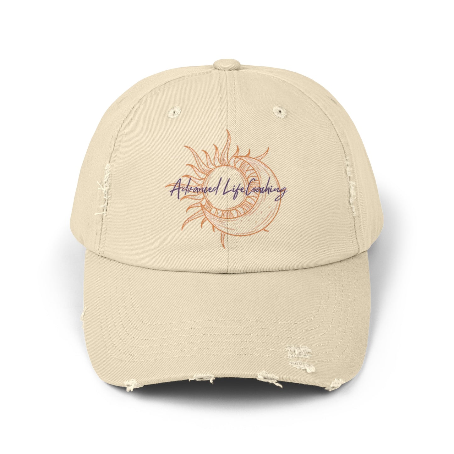 Made with 100% cotton twill for high-end comfort and durability, these custom distressed hats bring all the style and practicality one needs in daily life. The low profile along with the d-ring closure on a self-fabric hideaway strap ensures both proper protection from the sun and that perfect, adjustable fit. Beautiful sun and moon logo makes for a stylish look.