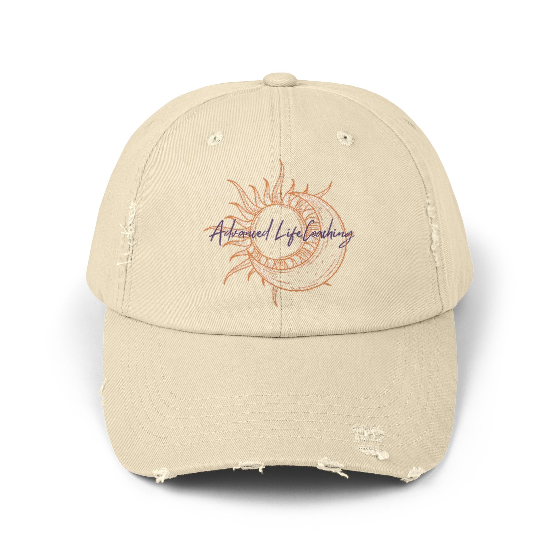 Made with 100% cotton twill for high-end comfort and durability, these custom distressed hats bring all the style and practicality one needs in daily life. The low profile along with the d-ring closure on a self-fabric hideaway strap ensures both proper protection from the sun and that perfect, adjustable fit. Beautiful sun and moon logo makes for a stylish look.