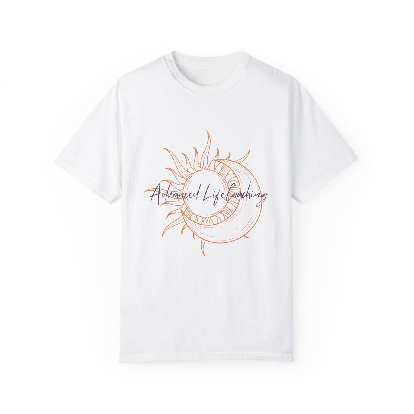 This is a comfortable t-shirt with the gold/orange and purple sun and moon design. Creating a beautiful uplifting feel to wear throughout the day. 