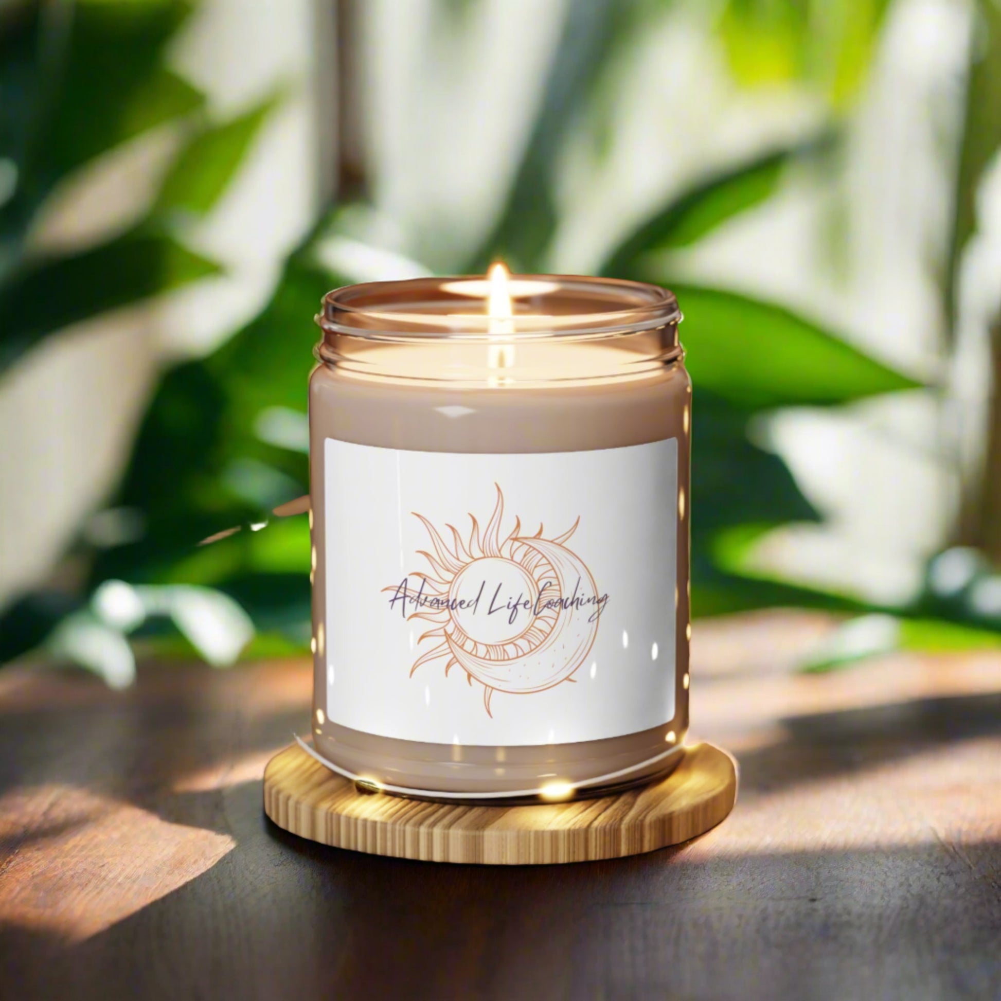 Packed with immersive aromas, these scented candles come in 9oz glass jars and are one size (2.8″ × 3.5") (7.1cm × 8.8cm). Made with 100% natural soy wax blend, each candle features a 100% cotton wick. .Create your favorite vibe with these beautiful candles in a variety of perfect scents.   Choose from 9 different scents.  sun and moon gold and purple design.