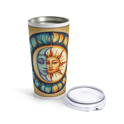  Sun and moon design creates a bright and fun look to brighten your day whether at home or on the go.  Enjoy a hot or cold beverage in this stainless steel tumbler.